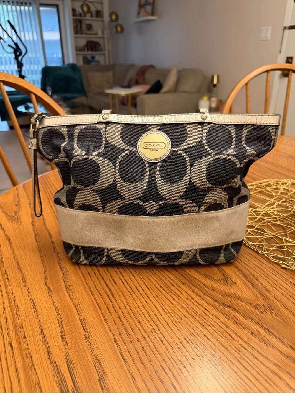 Coach Signature Canvas Tote in Denim and Metallic silver